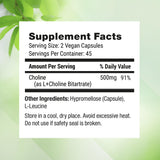 Presentación de 90 cápsulas de Nested Naturals Choline Bitartrate 500 mg.