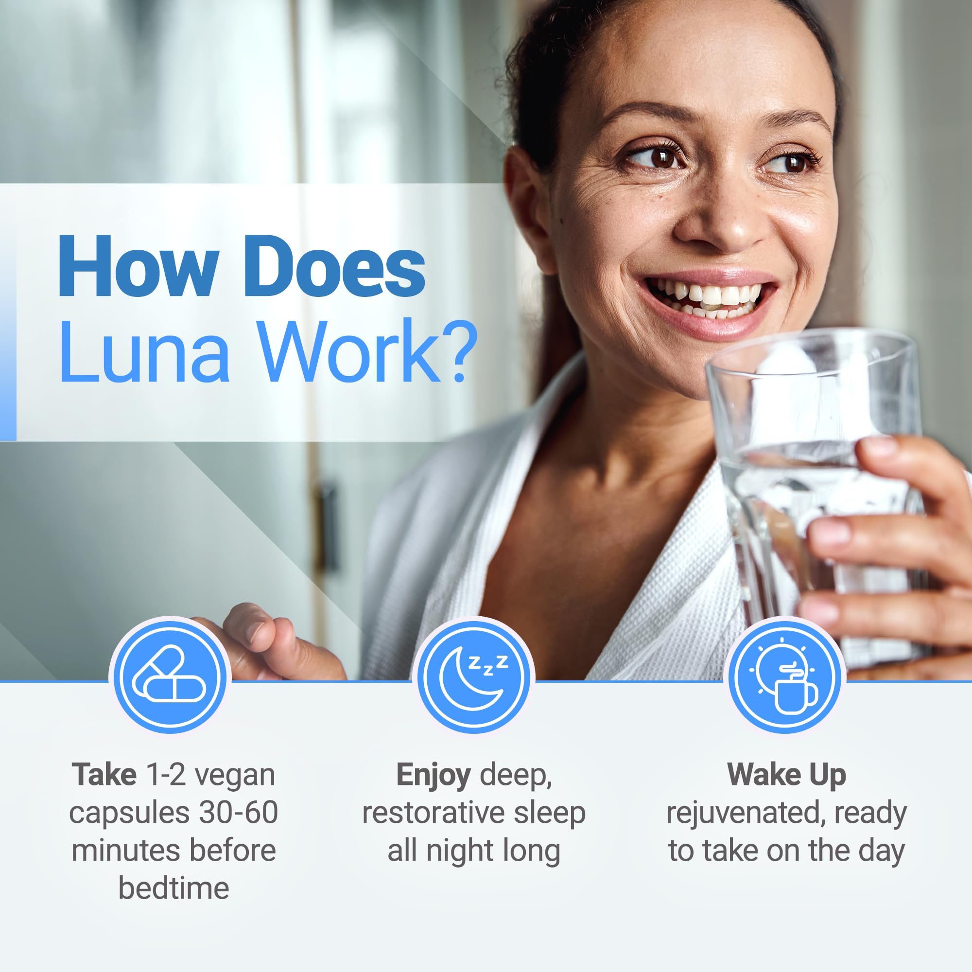 Cápsulas Luna Sleep de Nested Naturals, fórmula suave para iniciar el sueño de forma natural.