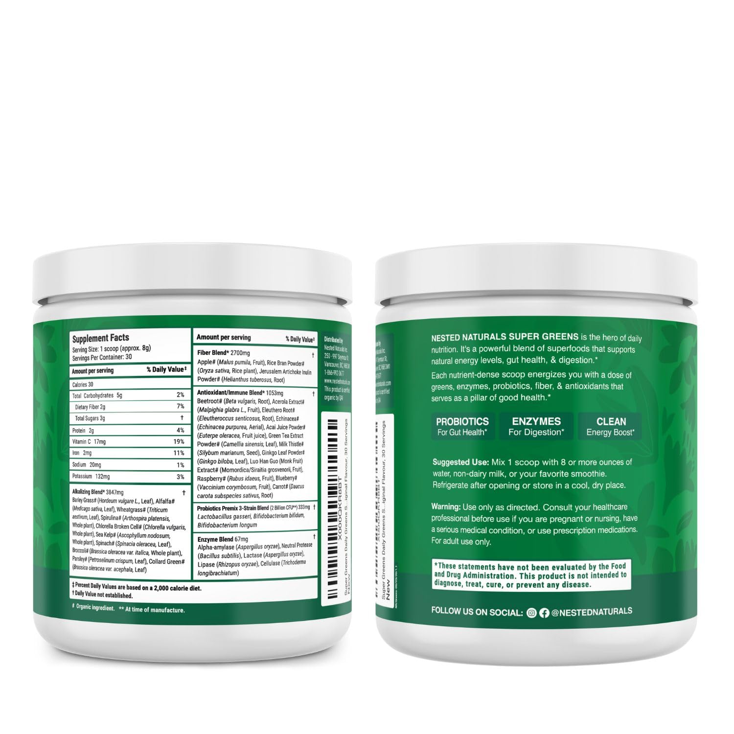 Dispersión de Nested Naturals Super Greens en agua: mezcla rápida para días ocupados.