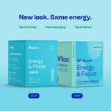 Primer plano de menta Neuro Energía y Enfoque para claridad mental.