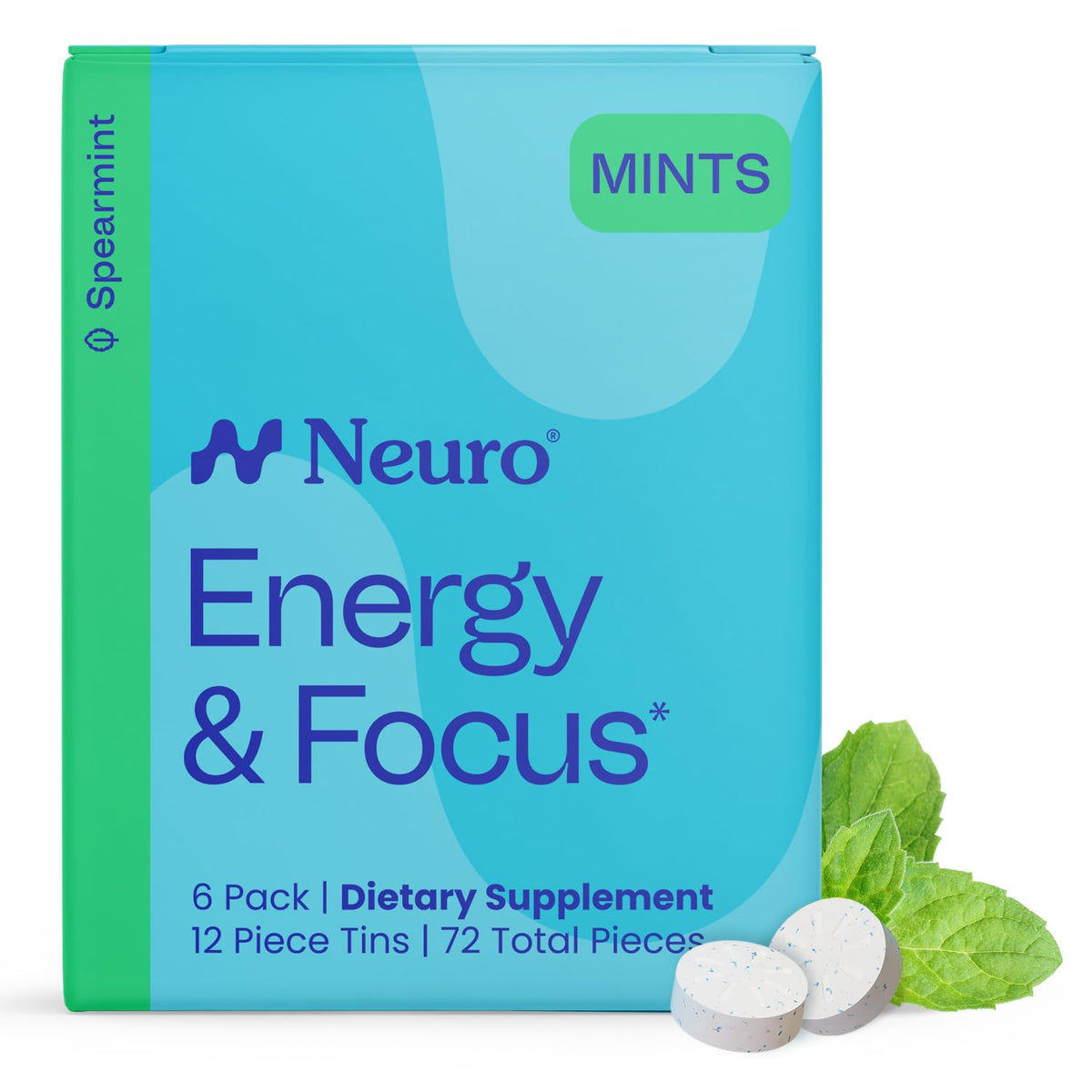 Neuro Energía y Enfoque Mentas en lata de 72 para estudio y entrenamiento.