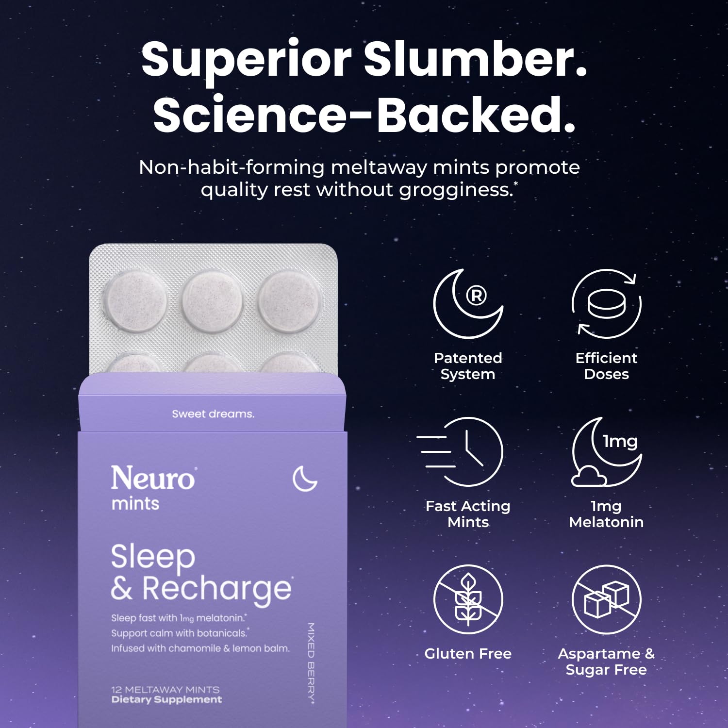 Menta derretible Neuro Sleep lista para disolverse en segundos