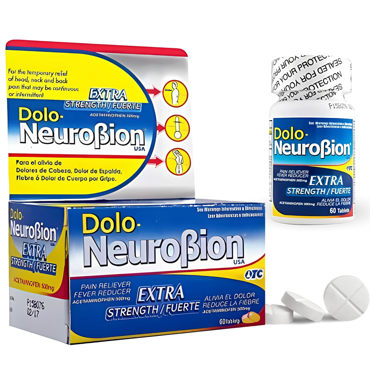 Neurobion Dolo en botella: formato práctico para alivio puntual del dolor.