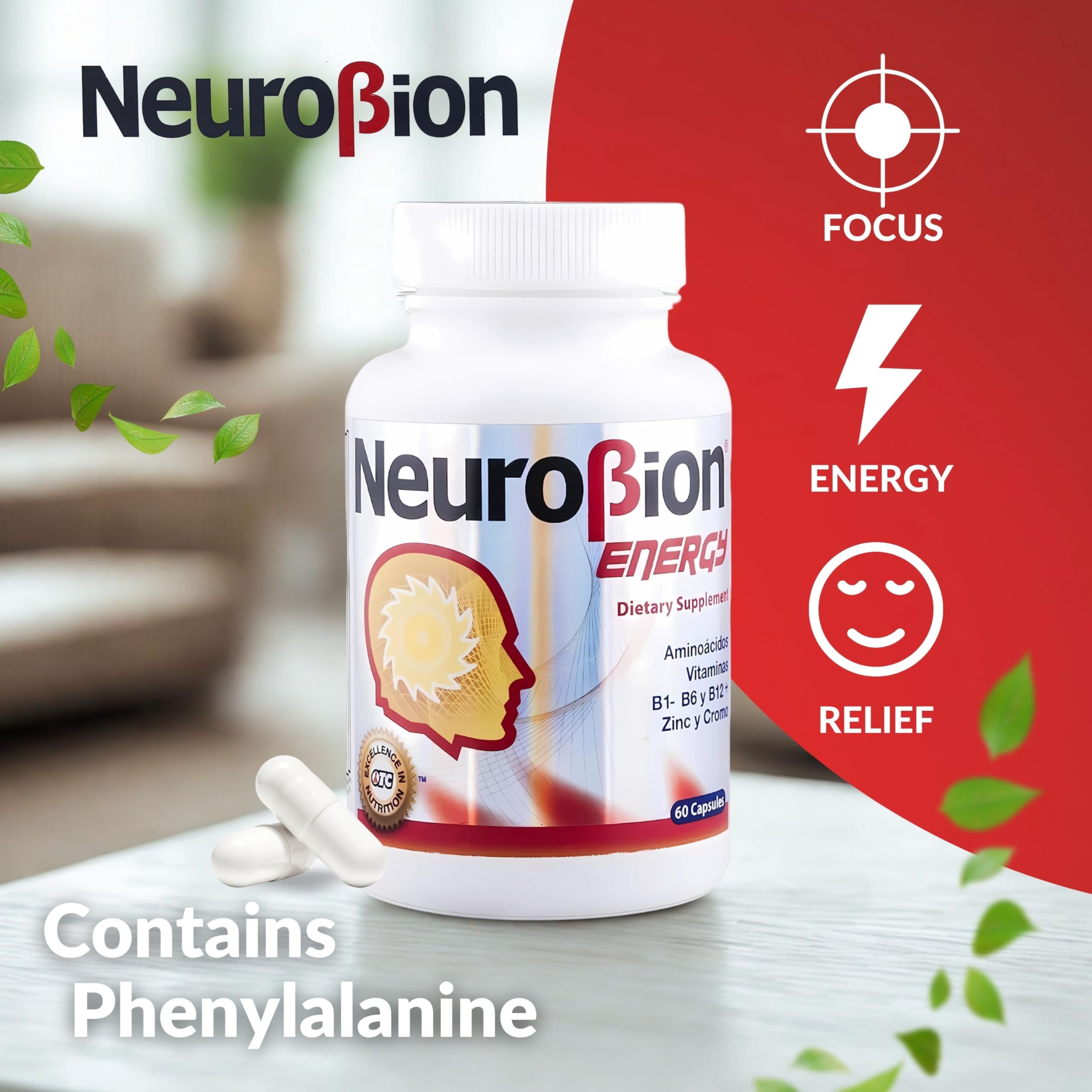 Neurobion Energy: cápsulas dentro de la botella, toma diaria cómoda.