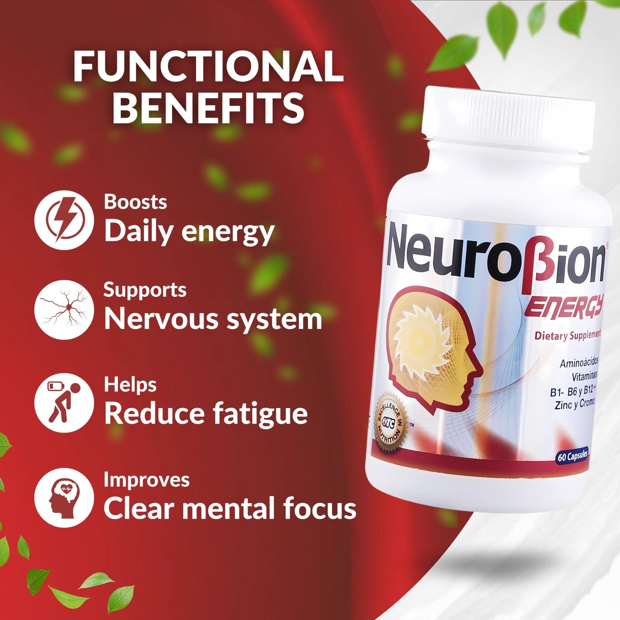 Neurobion Energy: manos sosteniendo la botella, apoyo a la energía diaria.