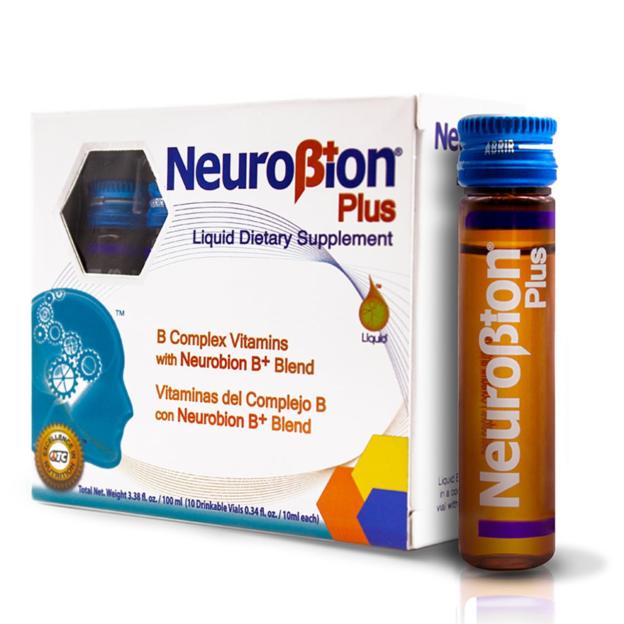 Neurobion Plus, etiqueta frontal: información clara sobre vitaminas del complejo B.