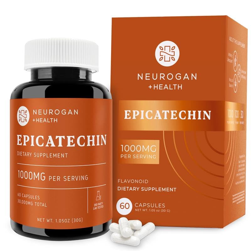 Neurogan Epicatechin: botella con cápsulas para rendimiento potencial.