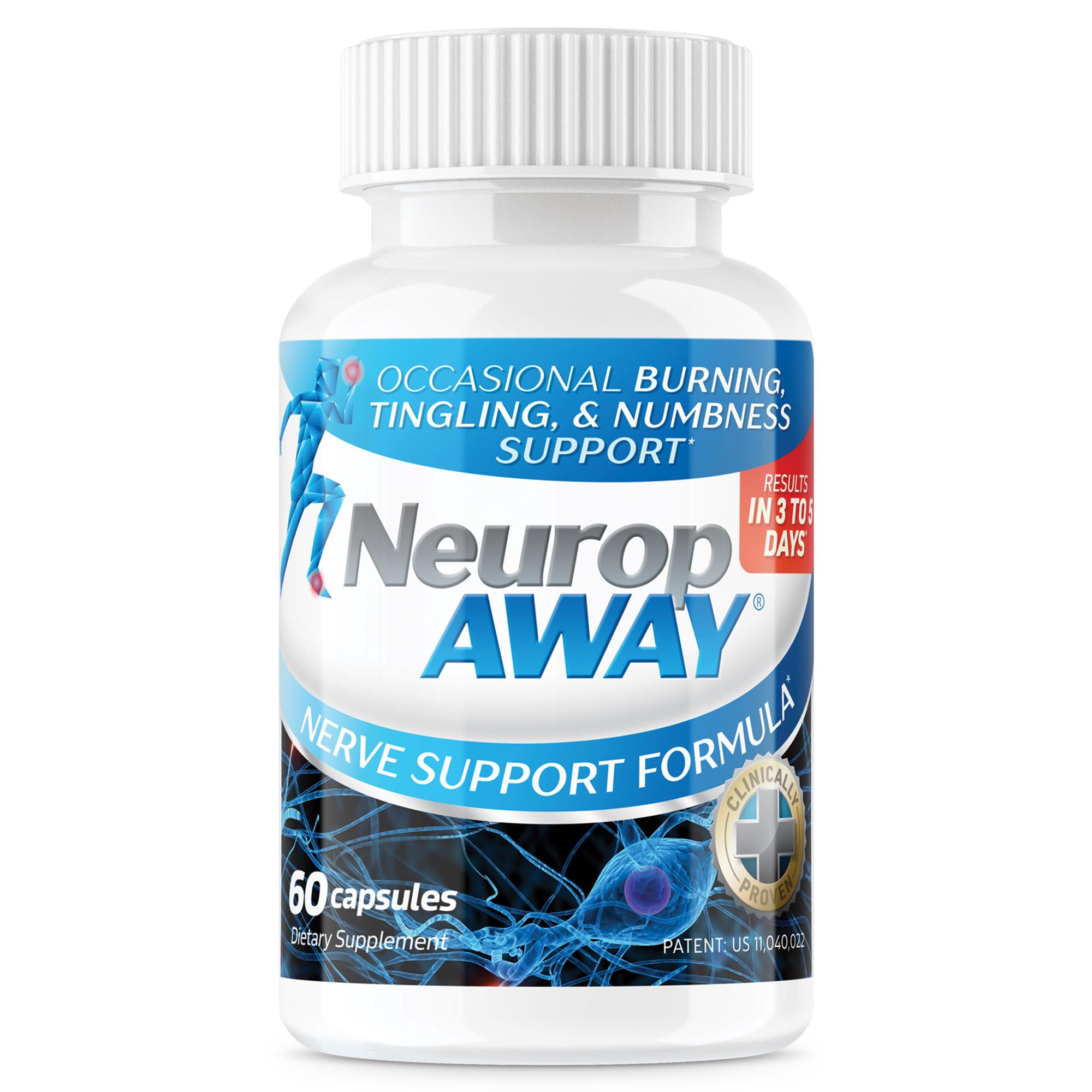 NeuropAWAY botella de cápsulas para apoyo nervioso diario.