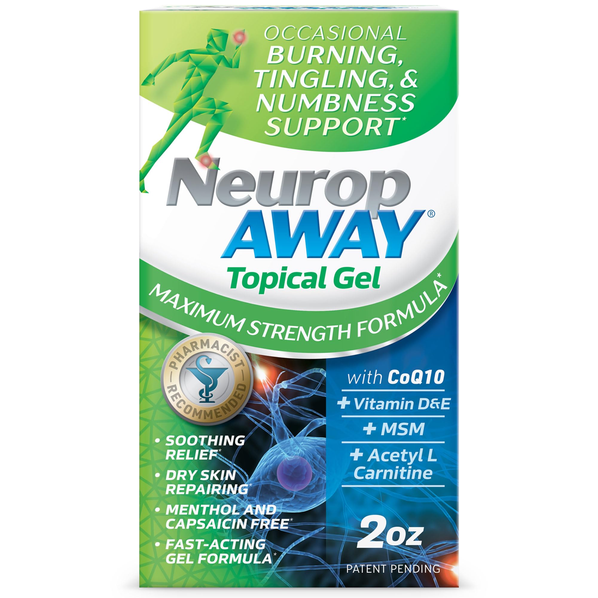 NeuropAWAY Maximum Strength Gel, alantoína calma irritación y mejora la comodidad.