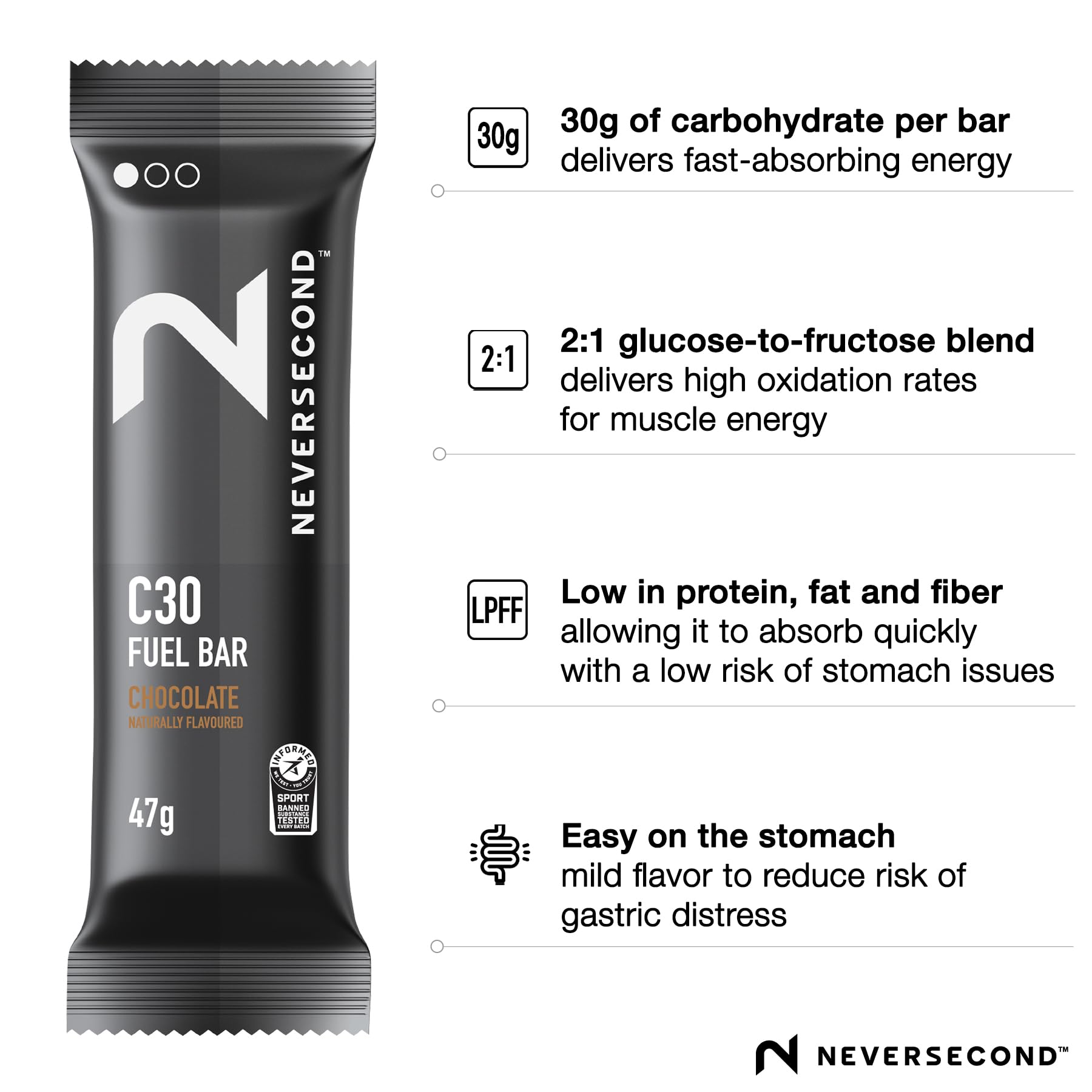 Barrita para entrenamiento Neversecond C30 lista para sesiones prolongadas.