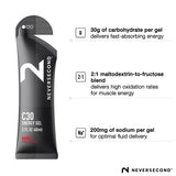 Neversecond C30 gel energético sabor frambuesa en paquete individual