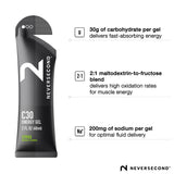 Neversecond C30 Gel energía citrus durante carrera, mantiene hidratación y electrolitos