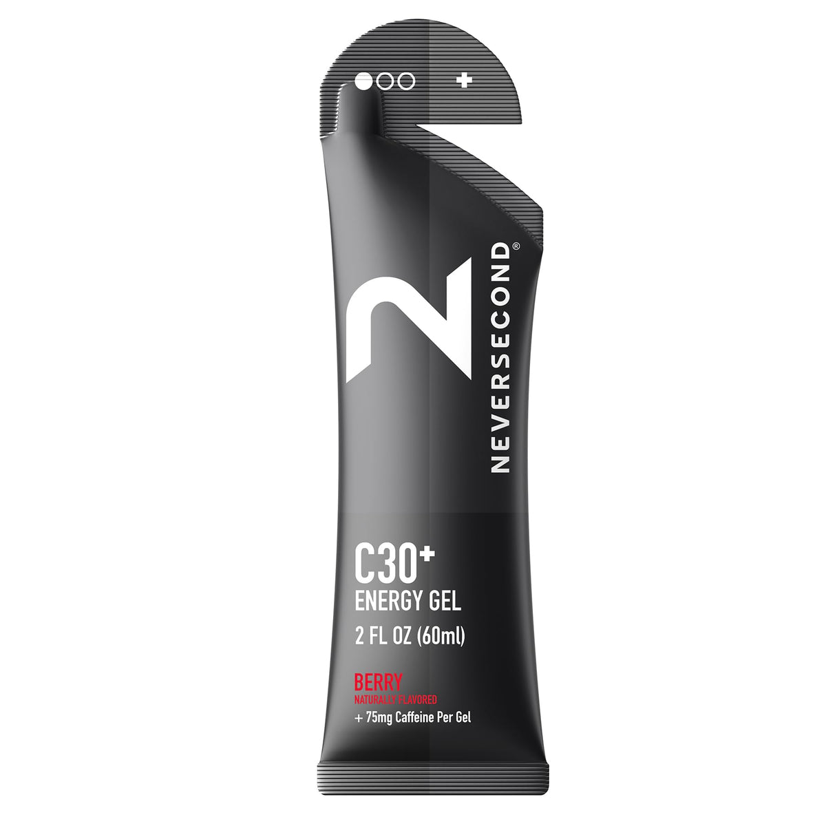 Neversecond C30+ gel energético sabor baya, empaque práctico para entrenamientos.