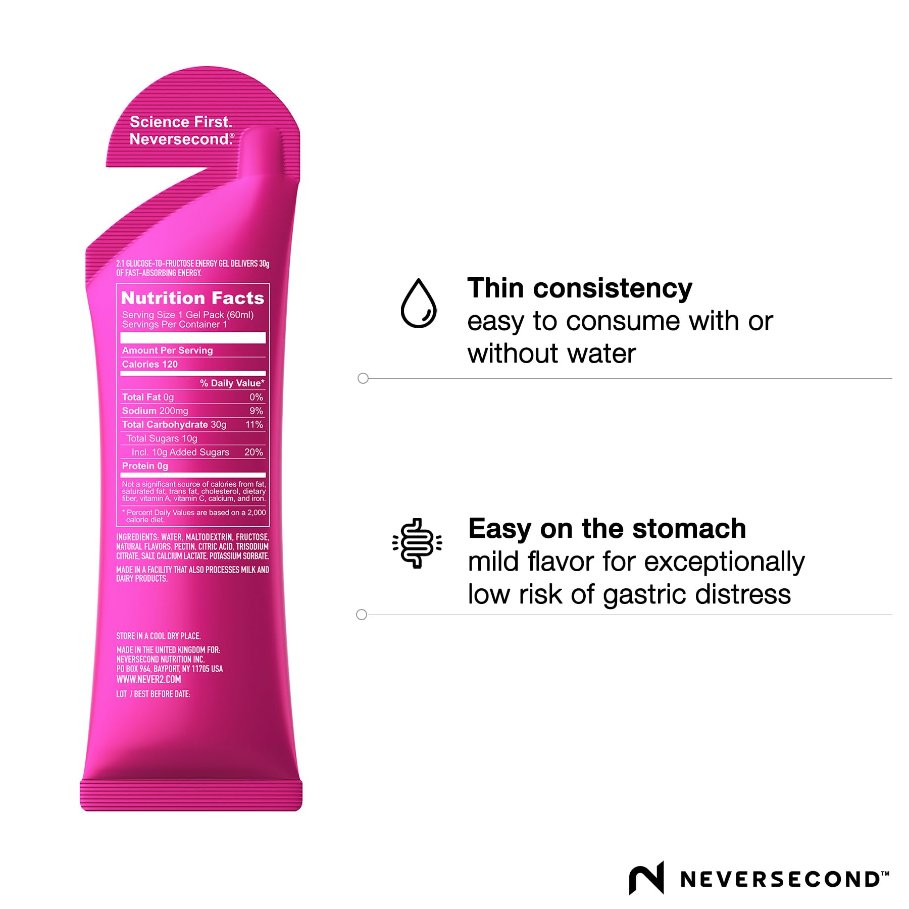 Neversecond Gel Energético C30, 200 mg de sodio para hidratación rápida