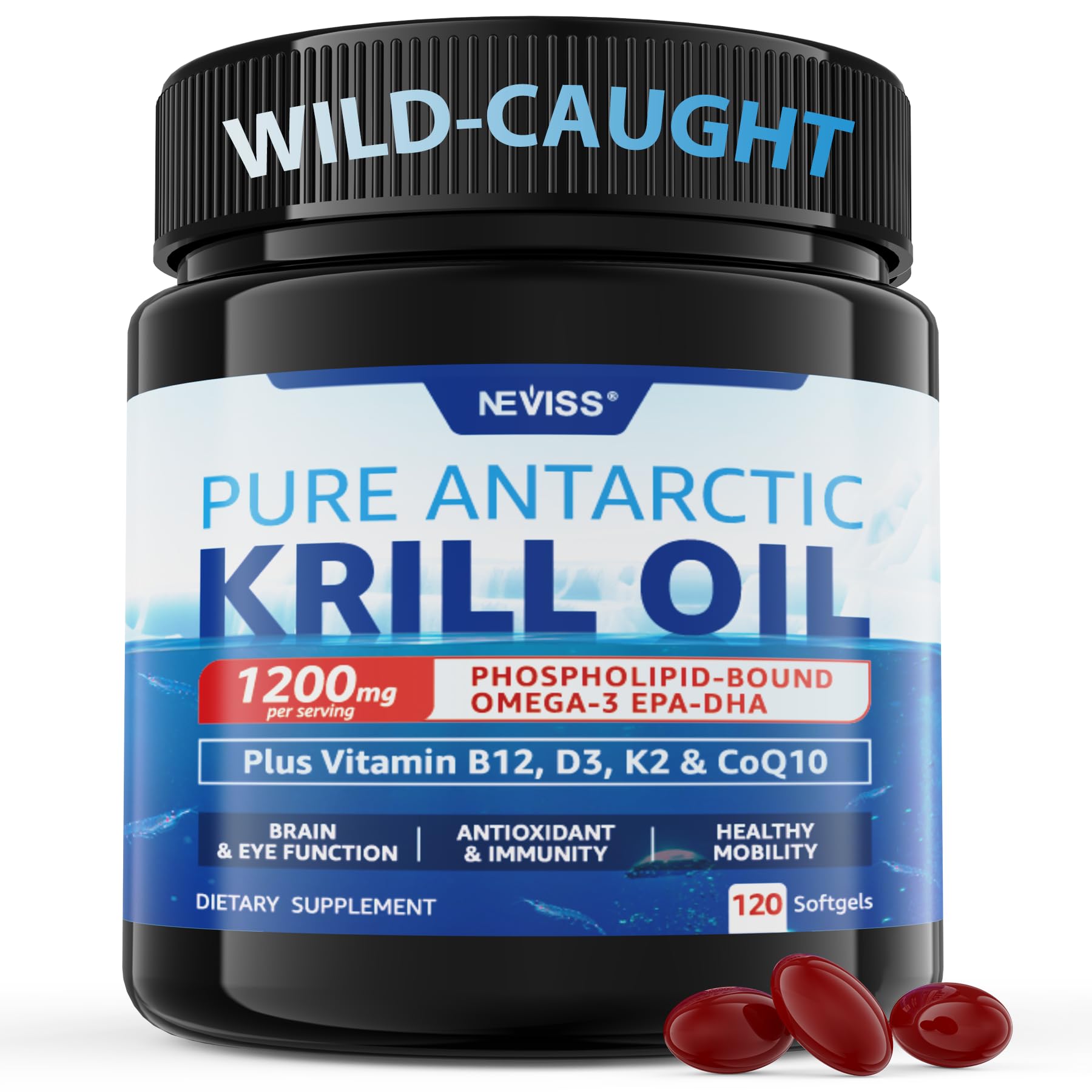 NEVISS Aceite de Krill Antártico cápsulas: fuente natural de omega-3 y astaxantina.
