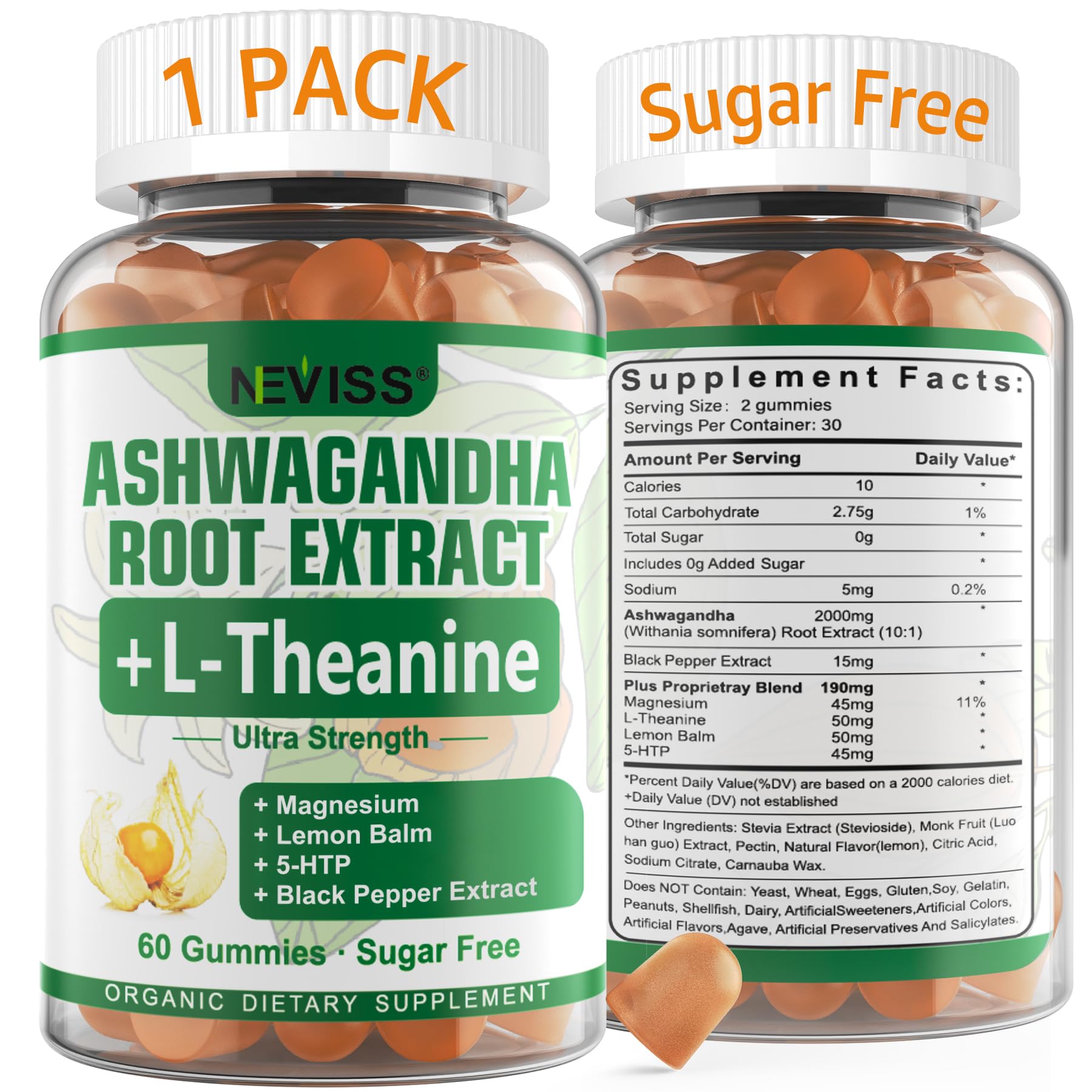 NEVISS Ashwagandha Gummies con empaque práctico para uso diario y relajación.