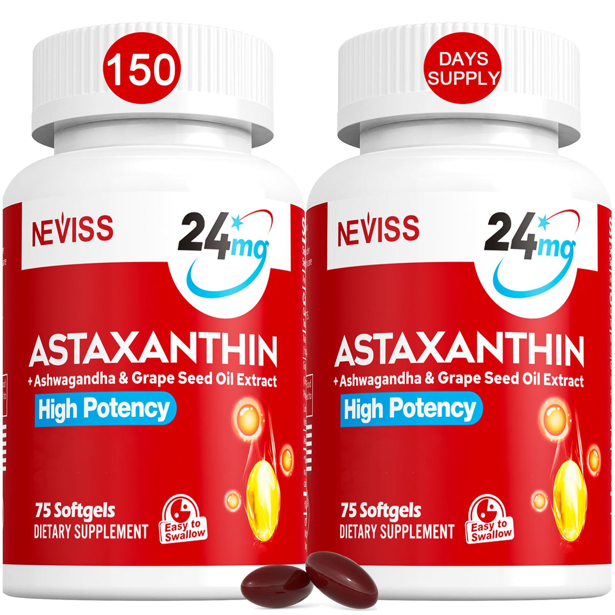 NEVISS Astaxantina 24 mg, frasco de cápsulas suaves para toma diaria
