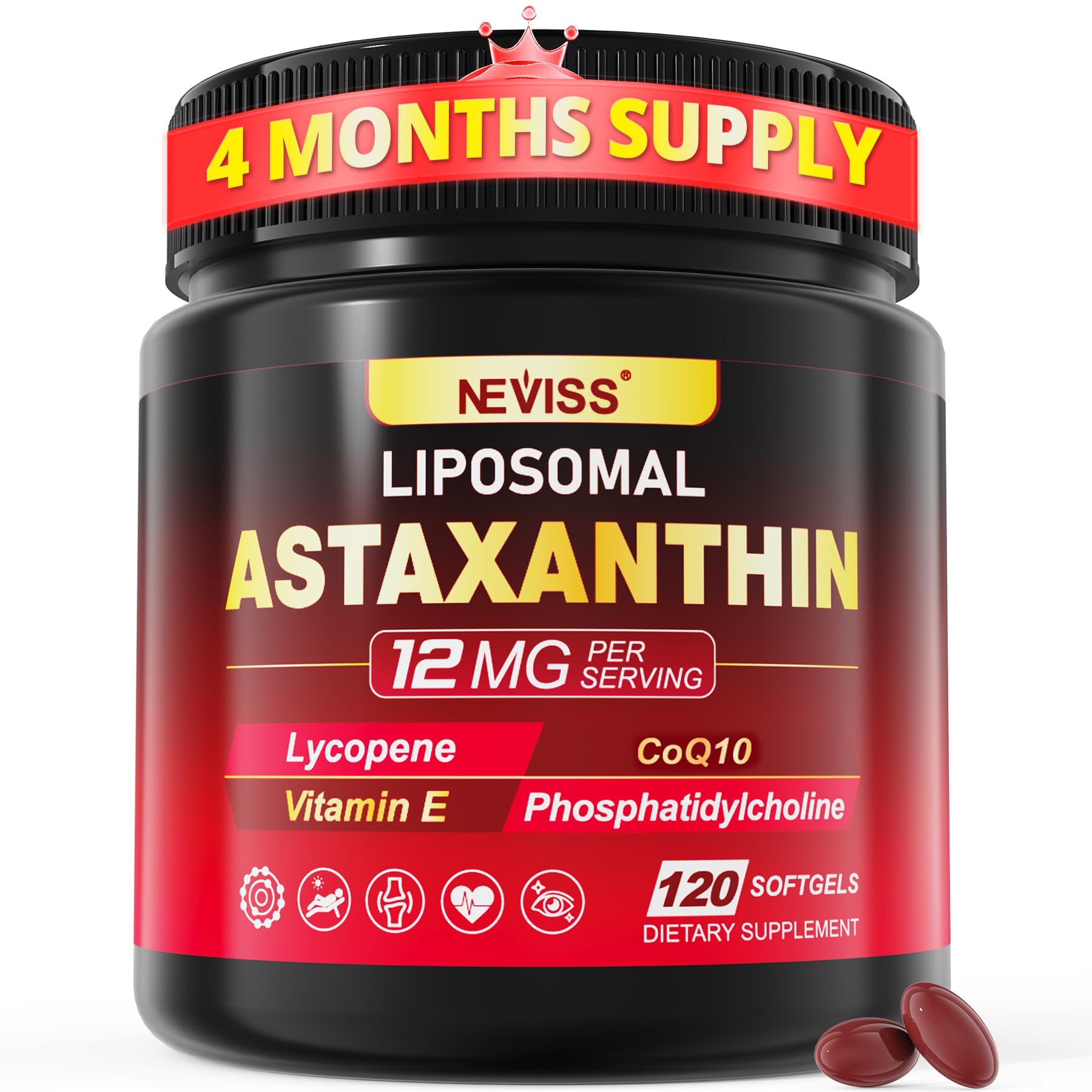 NEVISS Astaxantina liposomal en botella para uso diario.