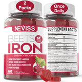 NEVISS Beet Root Gummies frasco frente, apoyo a la energía diaria.