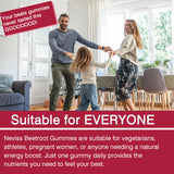 NEVISS Beet Root Gummies ingredientes clave, hierro y vitamina C presentes.