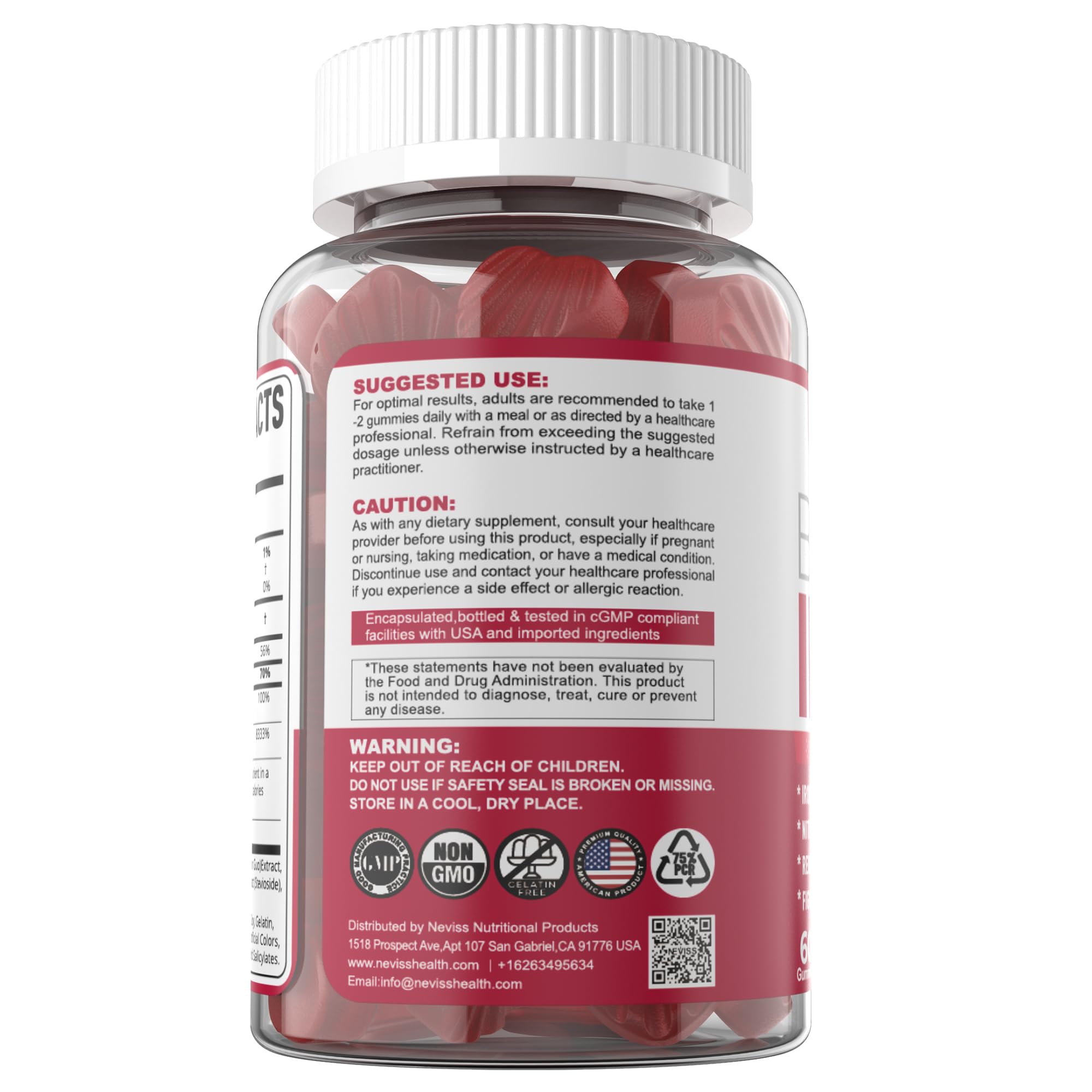 NEVISS Beet Root Gummies porciones por frasco, control de consumo sencillo.