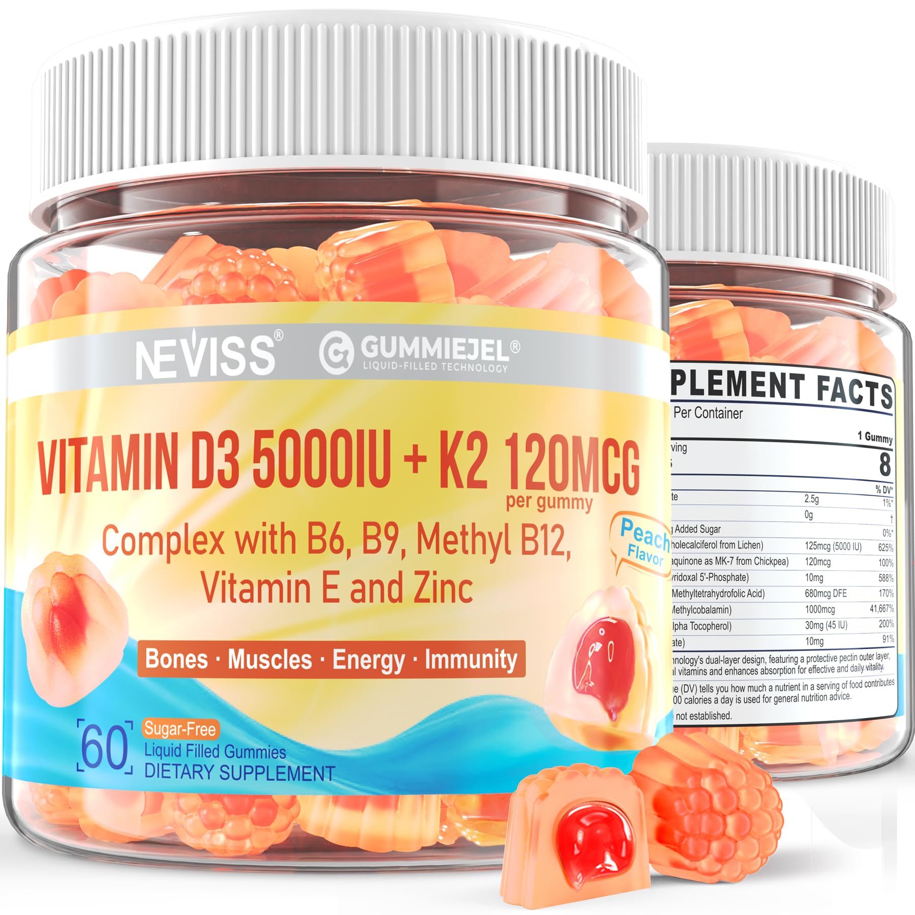 neviss vitamina d3 y k2 gominola frente: sabor natural y apoyo óseo potencial.