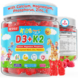 NEVISS gomitas D3 K2 para niños, enfoque bote, apoyo diario a huesos y dientes.