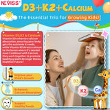 NEVISS gomitas D3 K2, enfoque textura suave, masticación fácil para niños.