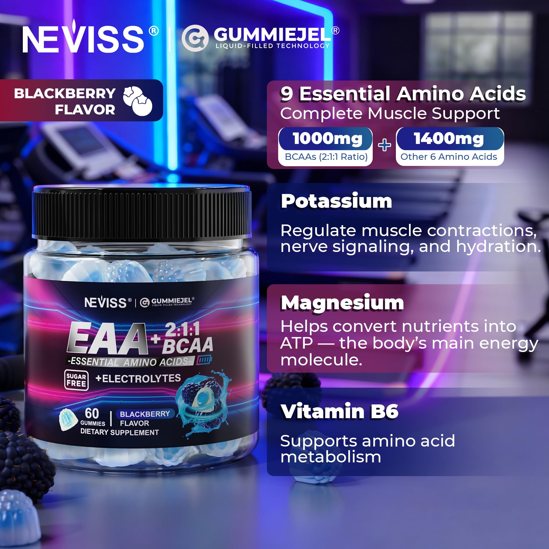 NEVISS EAA Gummies, textura gel suave que facilita absorción suave