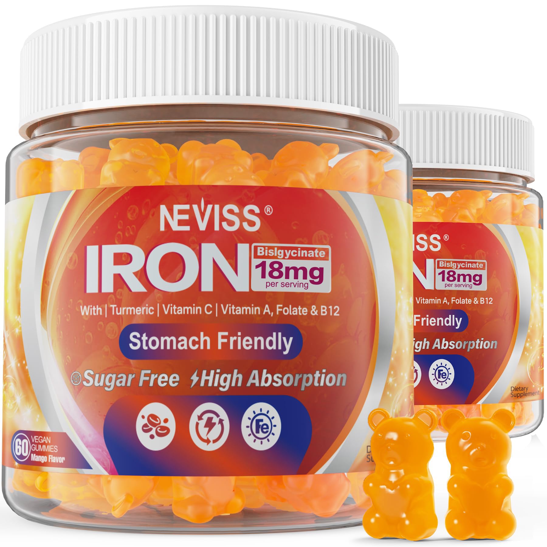 NEVISS gominolas de hierro 18 mg sabor mango para energía diaria