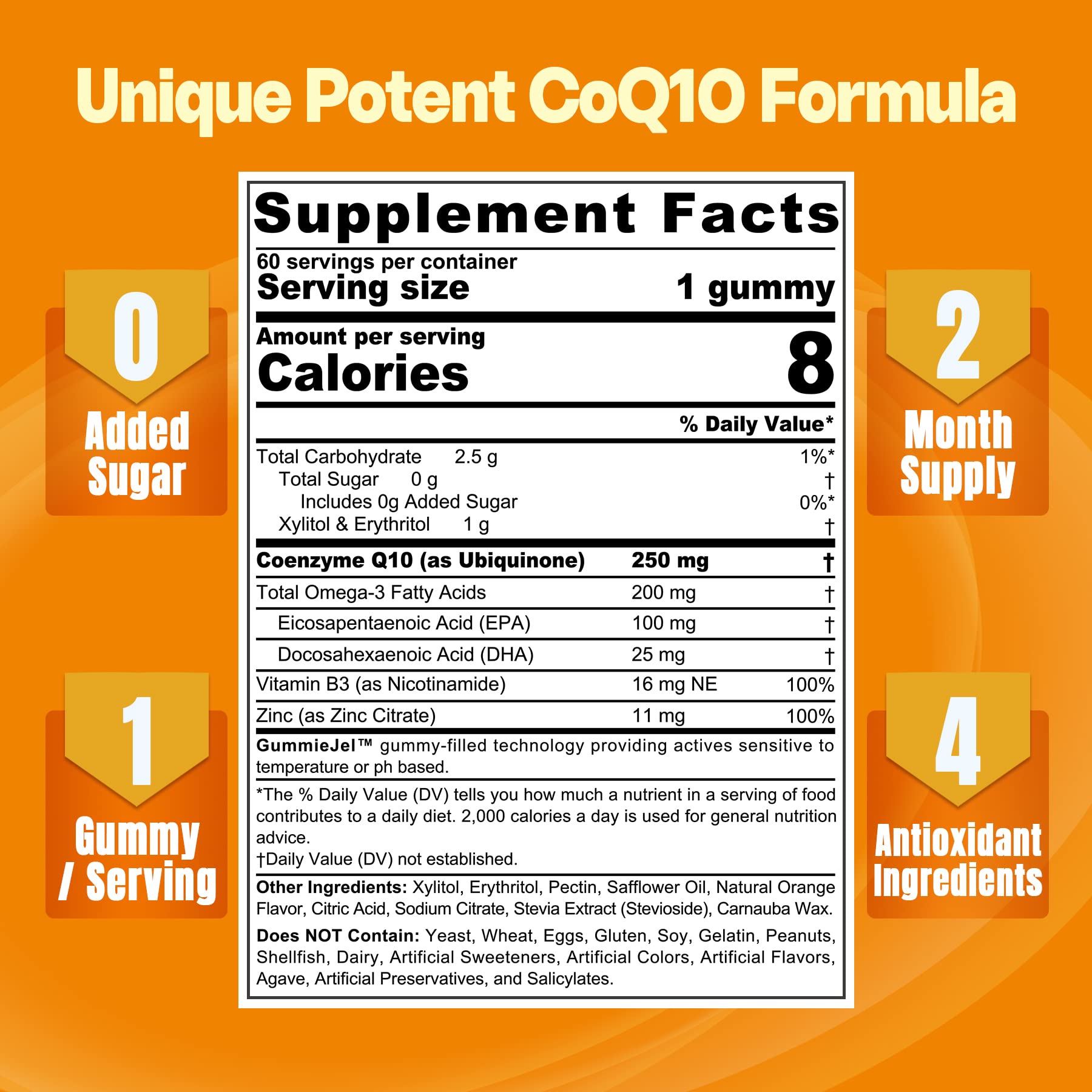 NEVISS gomitas CoQ10 con Omega-3, sabor naranja, soporte antioxidante