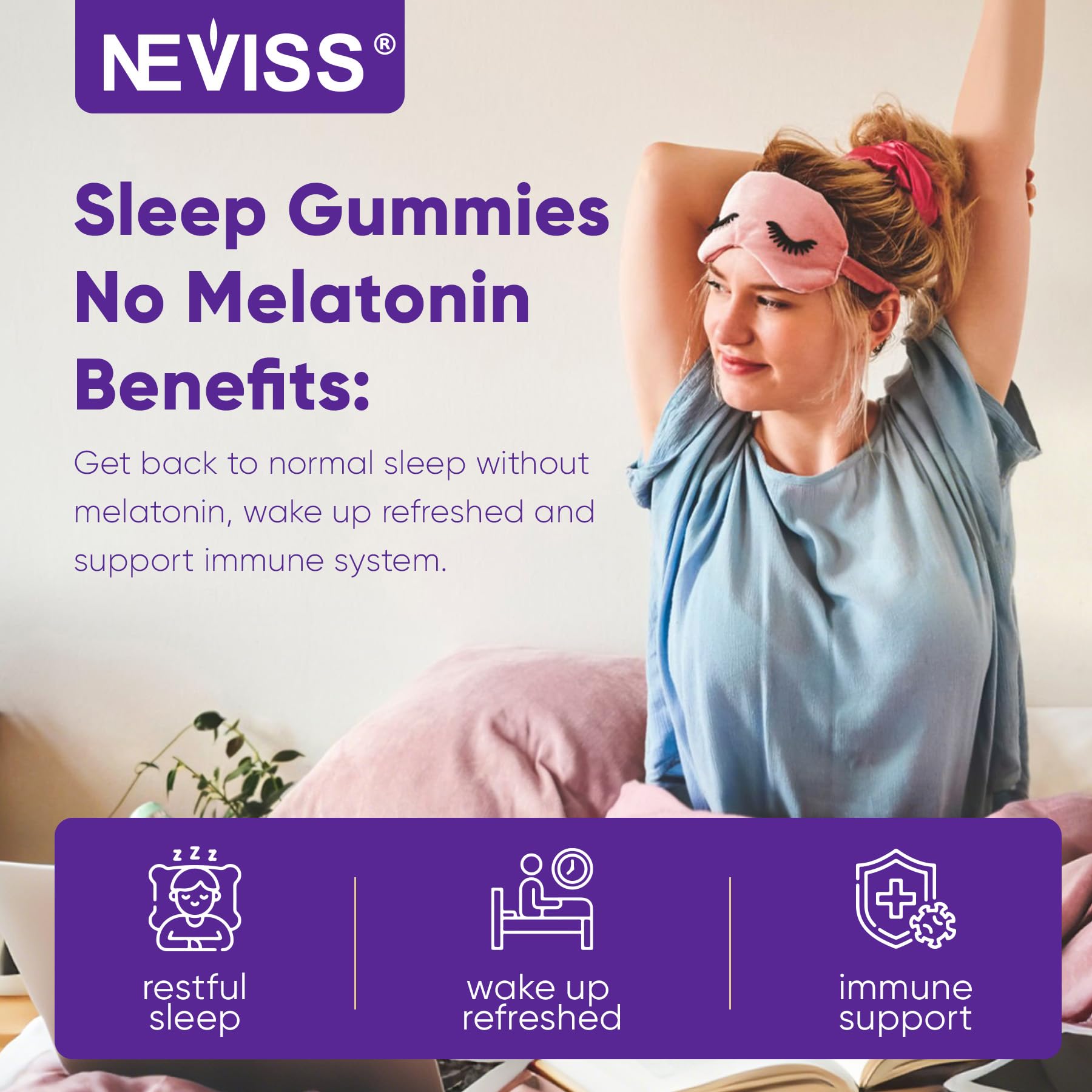 NEVISS gomitas sin melatonina para viajeros y turnos nocturnos