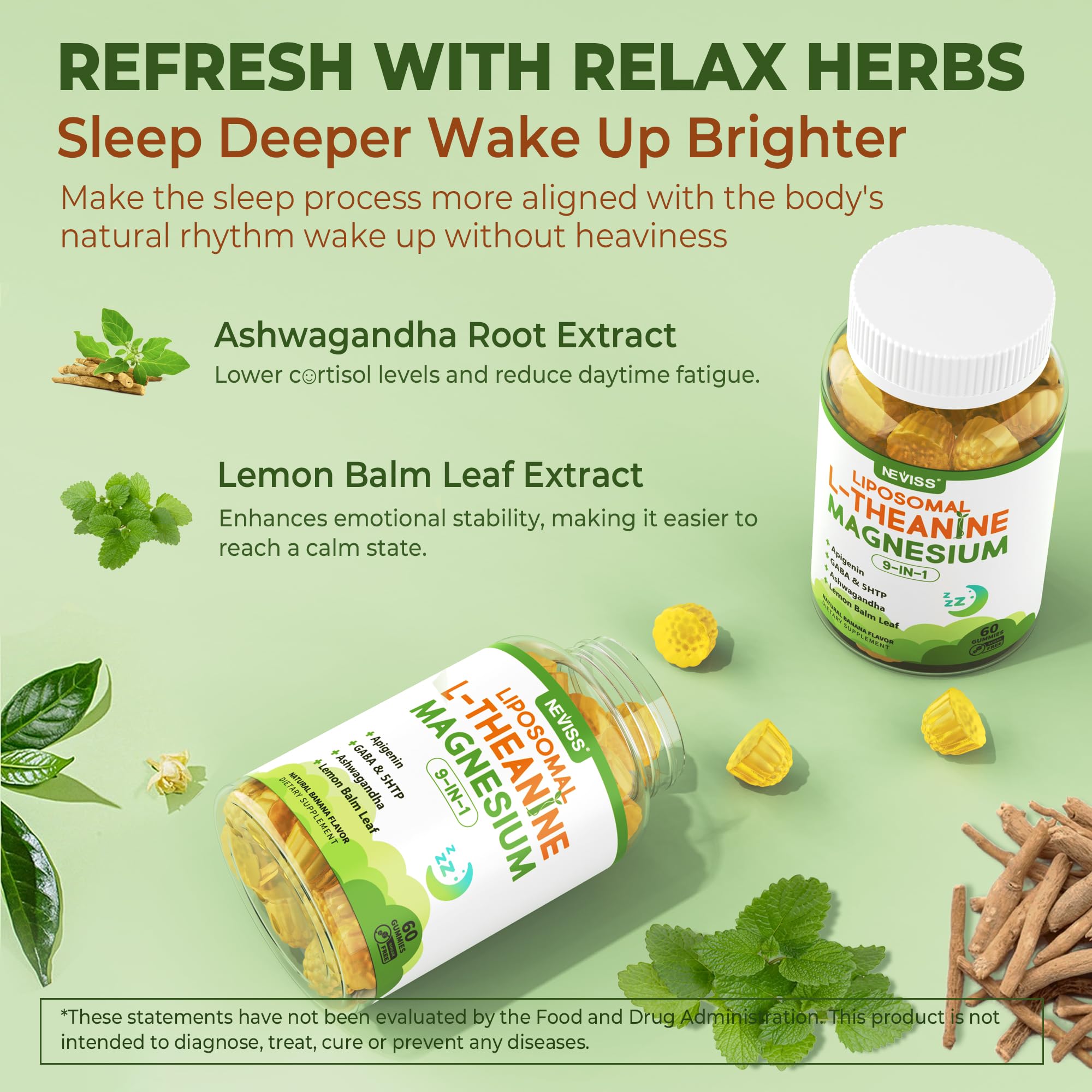 NEVISS Ingredientes clave: L-Theanine, 5-HTP y Ashwagandha en cada bocado