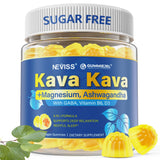 NEVISS Kava Kava Gummies envase visible para relajación diaria.