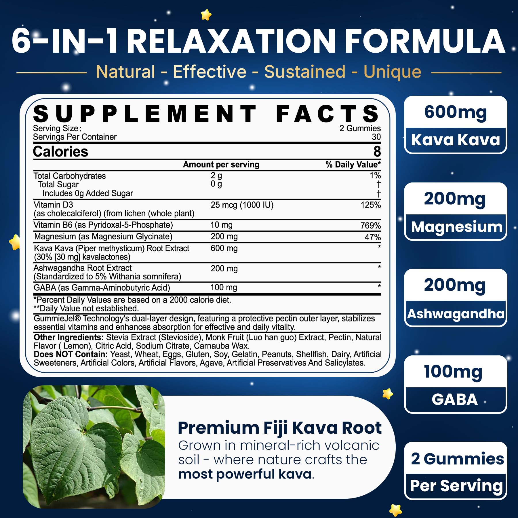 NEVISS Kava Kava Gummies etiqueta legible para uso diurno.