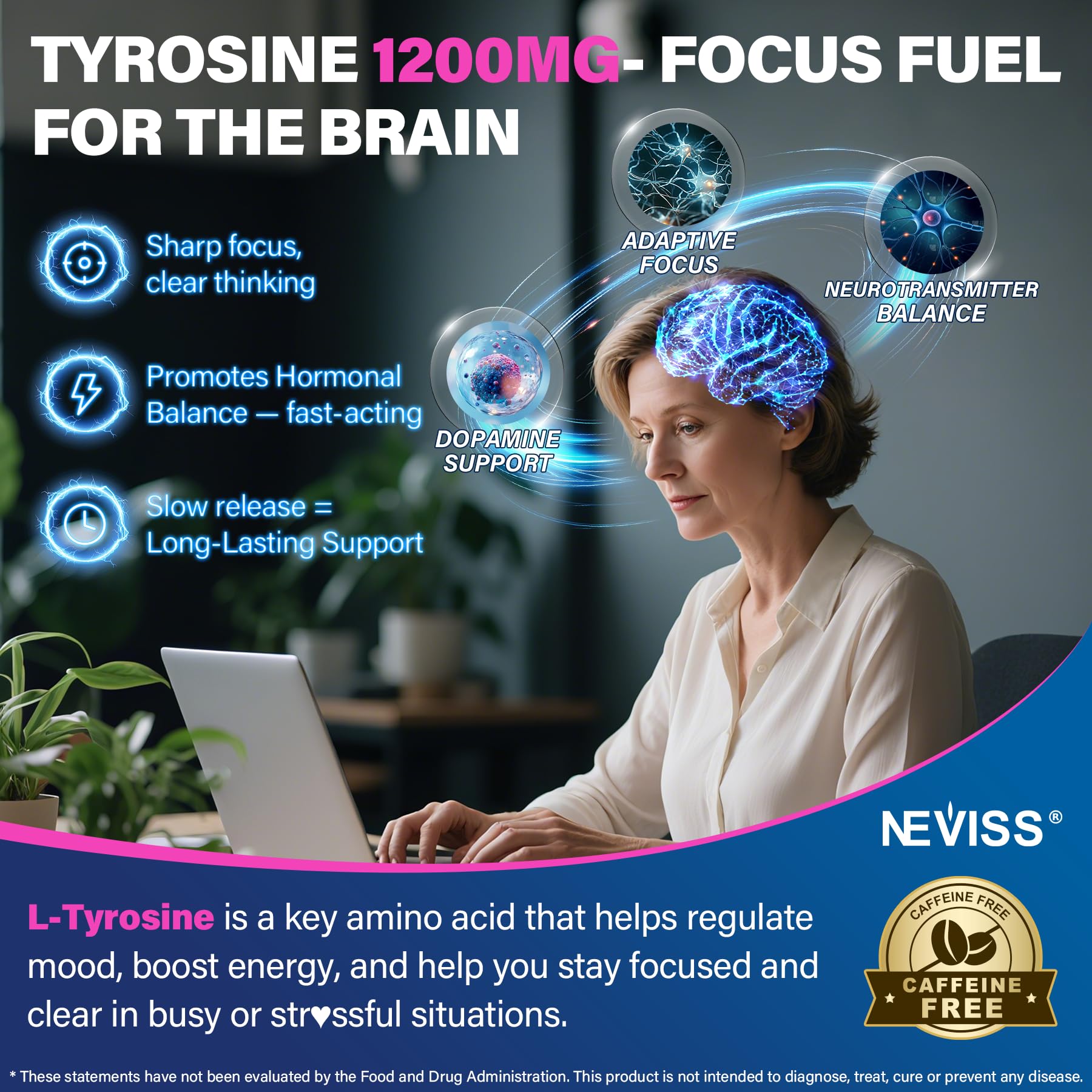 NEVISS L Tyrosine Gummies en mano, sabor agradable y sin azúcar.