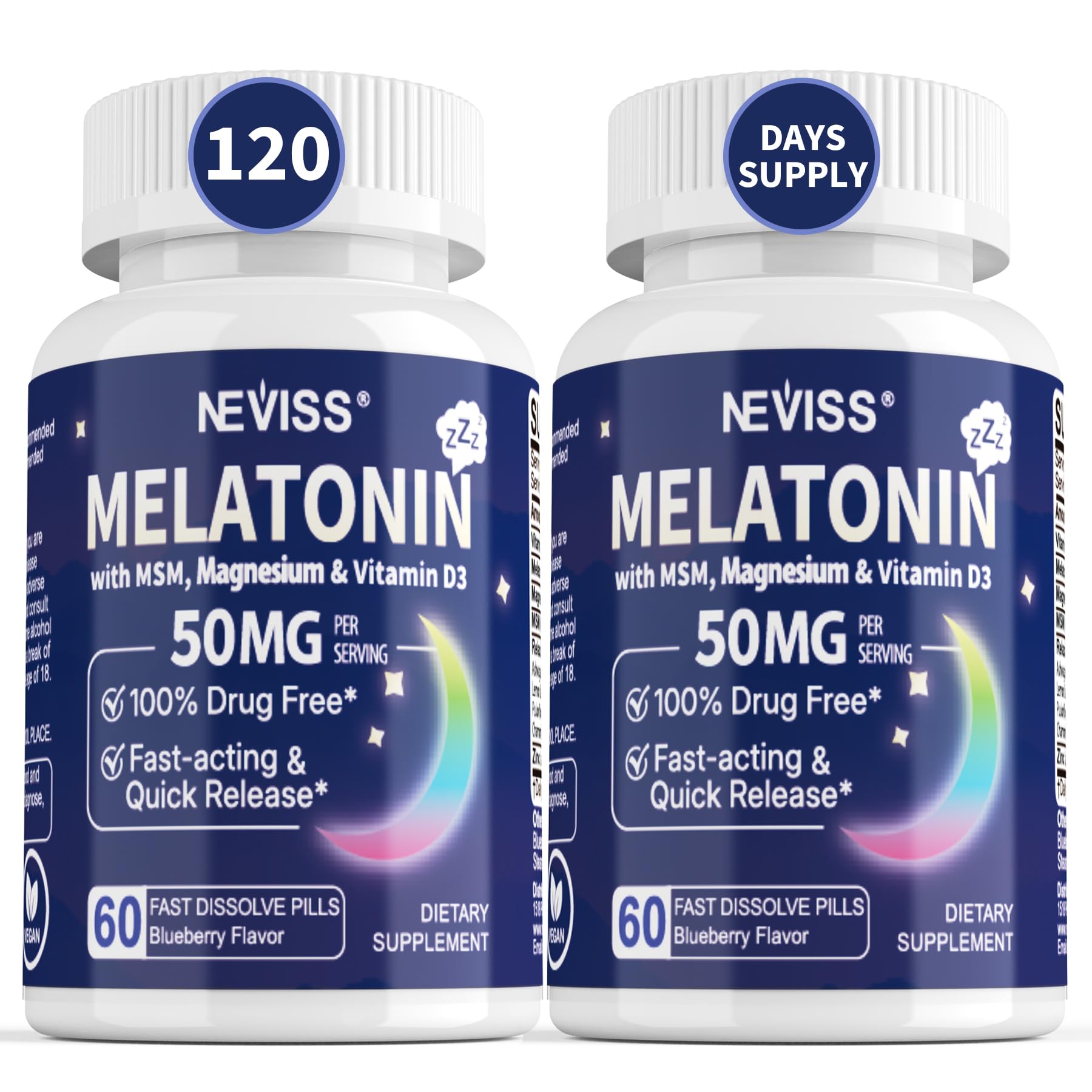 NEVISS Melatonina 50mg, dosis alta, inicio de descanso más rápido.