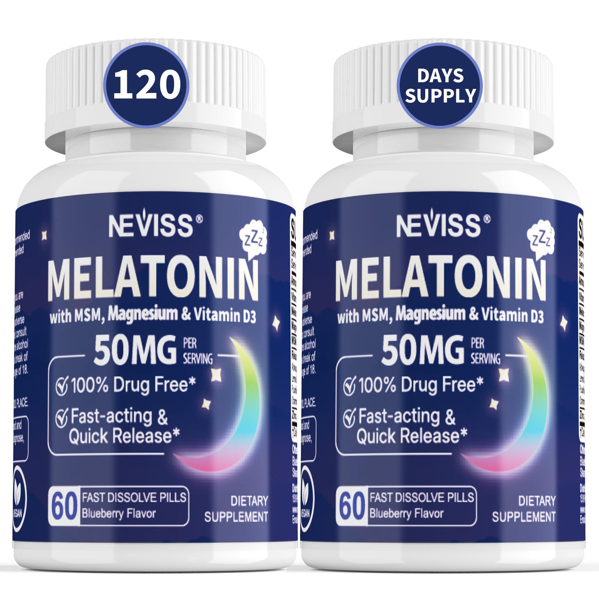 NEVISS Melatonina 50mg, dosis alta, inicio de descanso más rápido.