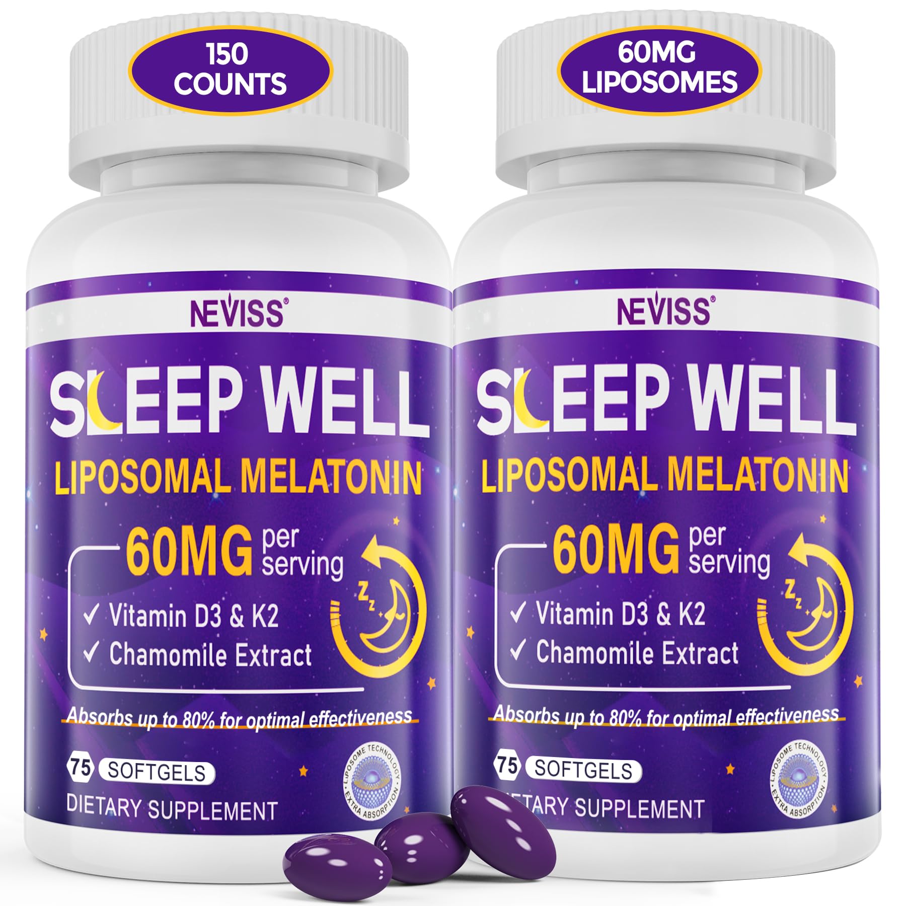 NEVISS Melatonina 60mg - botella: favorece un descanso tranquilo.