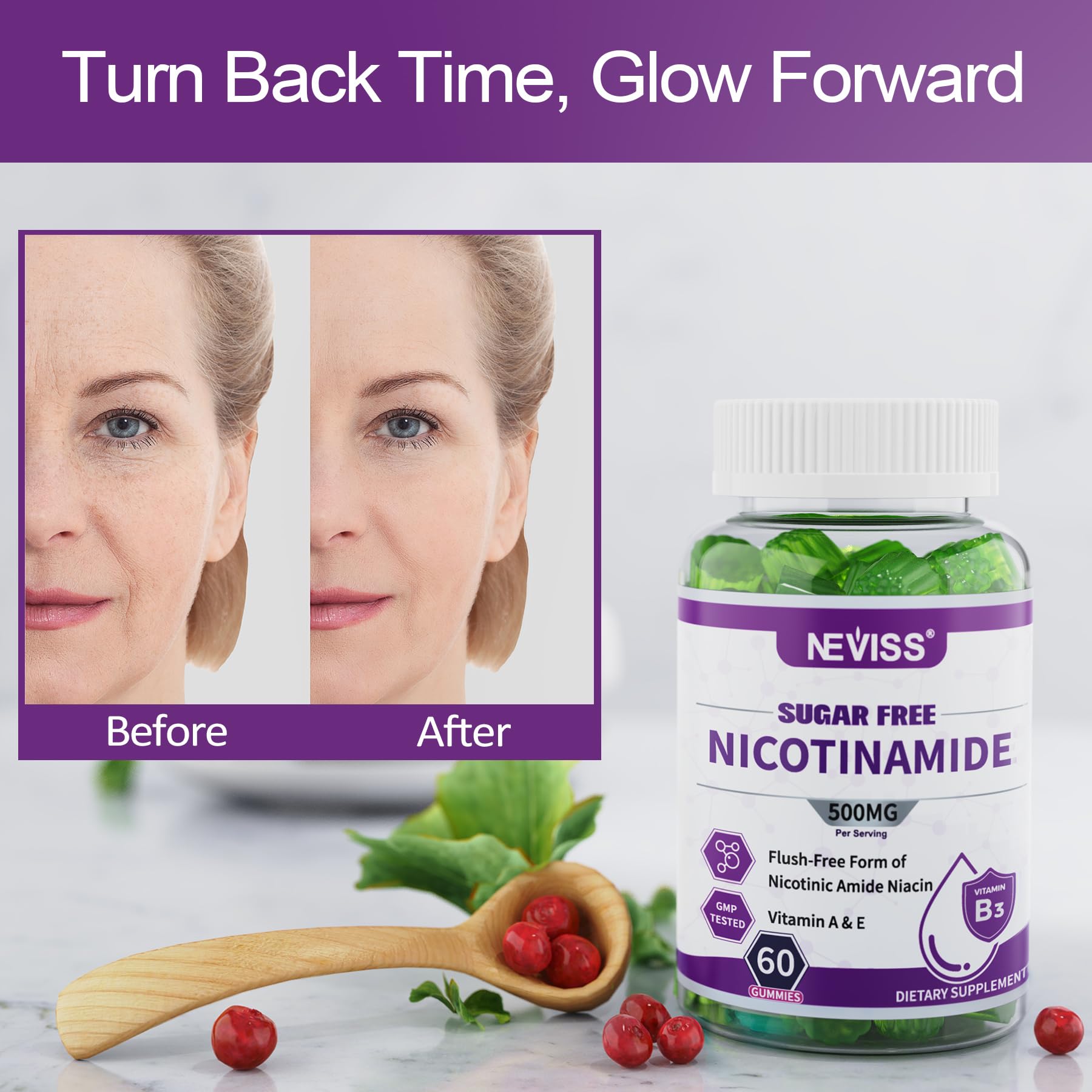 NEVISS gominolas de nicotinamida para apoyo al metabolismo diario.