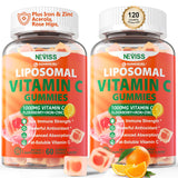 NEVISS Vitamina C liposomal gomitas, vista frontal, posible apoyo inmunitario diario.