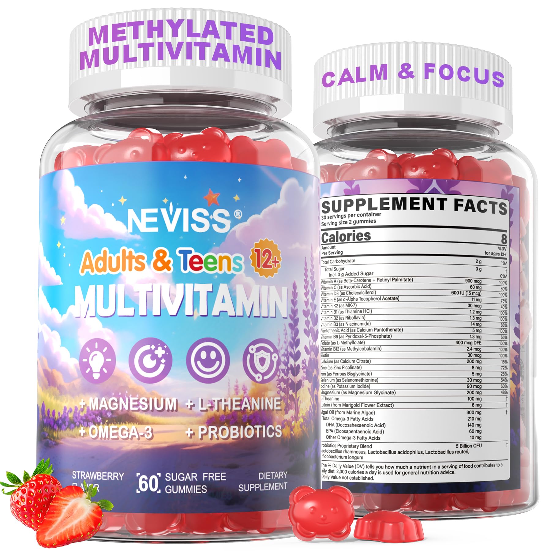 NEVISS vitaminas adolescentes gomitas: botella para tomar, apoyo al crecimiento diario.