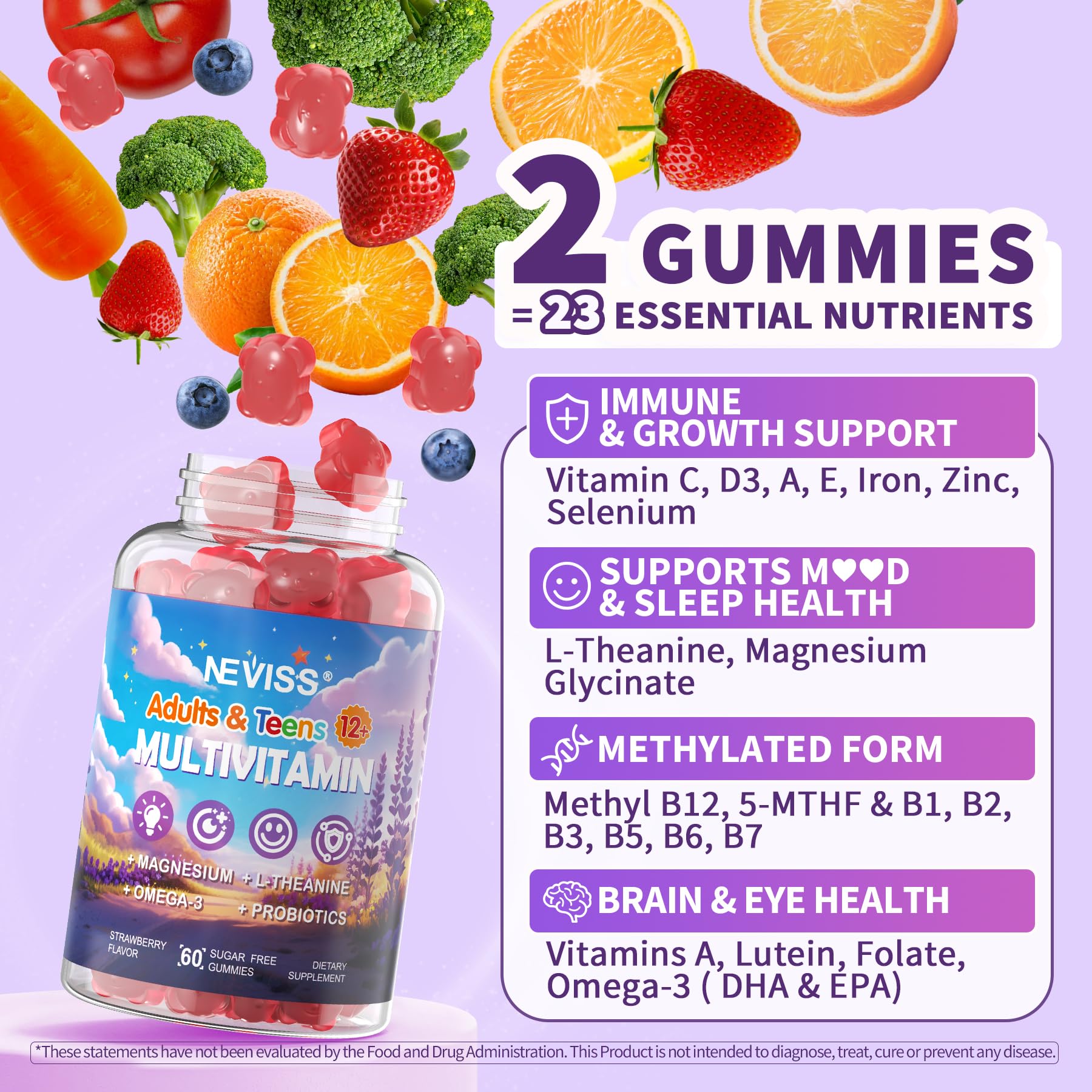 NEVISS vitaminas adolescentes gomitas: empaque práctico para la mochila escolar.