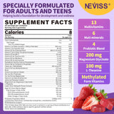 NEVISS vitaminas adolescentes gomitas: frasco en primer plano, posible energía sostenida.