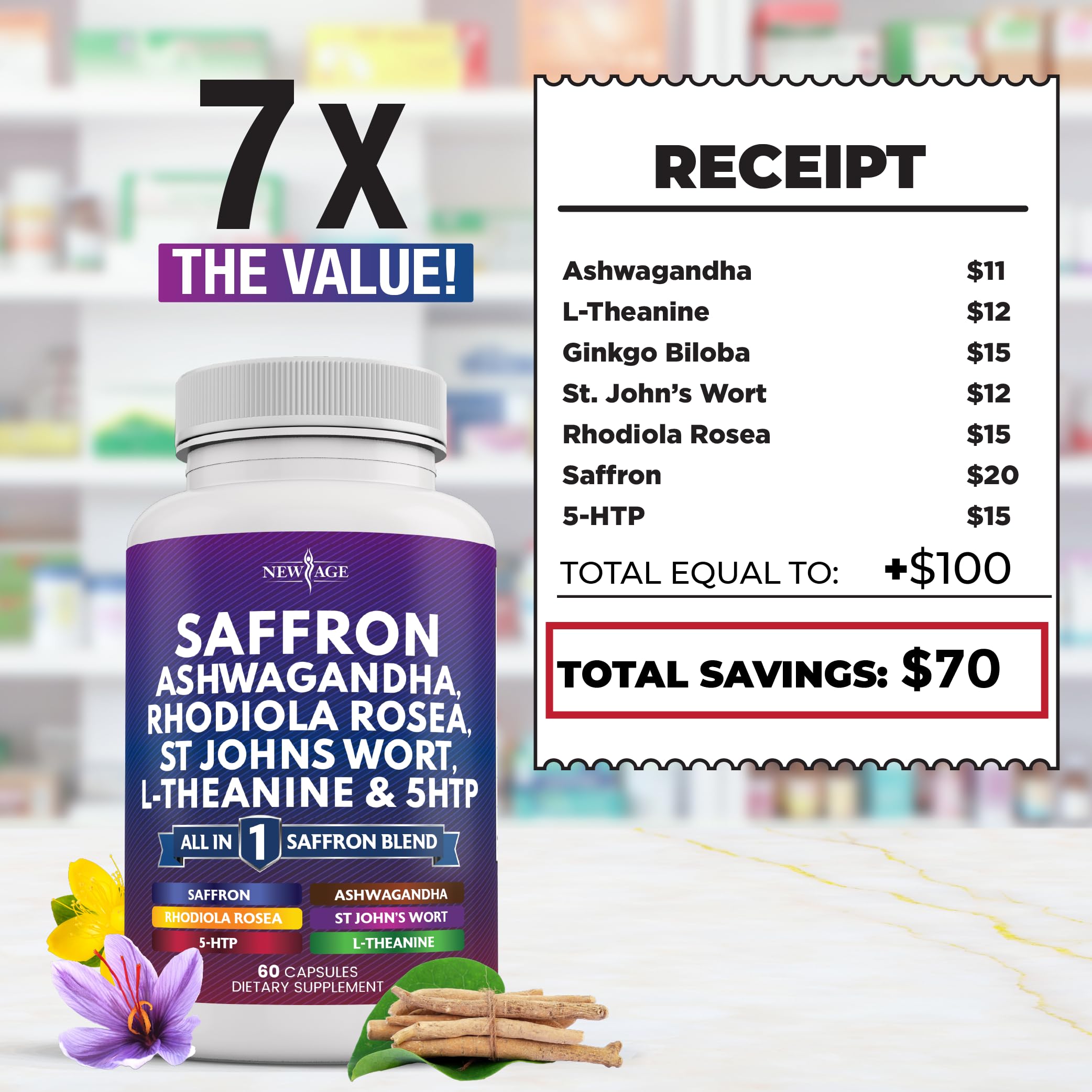 NEW AGE 5-HTP cápsulas para equilibrio emocional