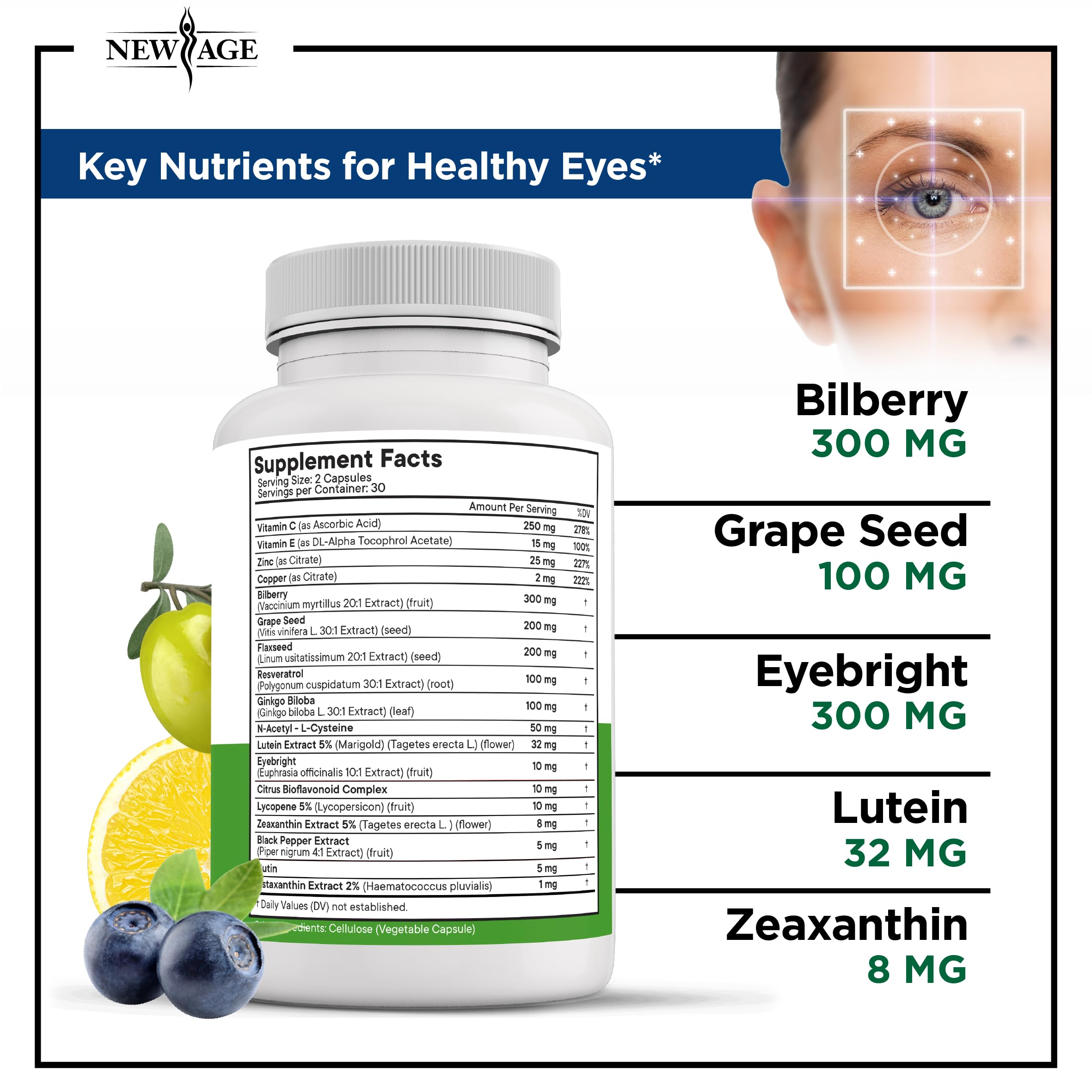 NEW AGE AREDS 2: bilberry y astaxantina para antioxidantes visuales