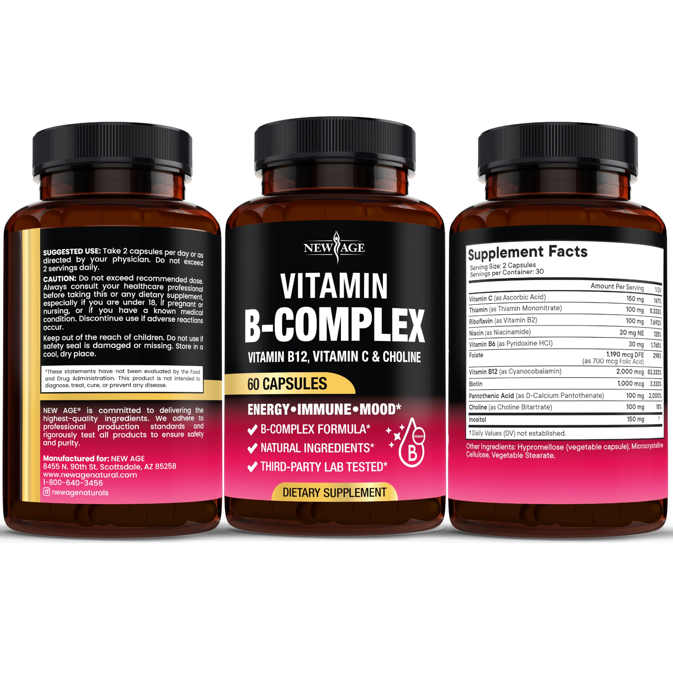 New Age B-Complex capsulas vegetales con formula B completa.