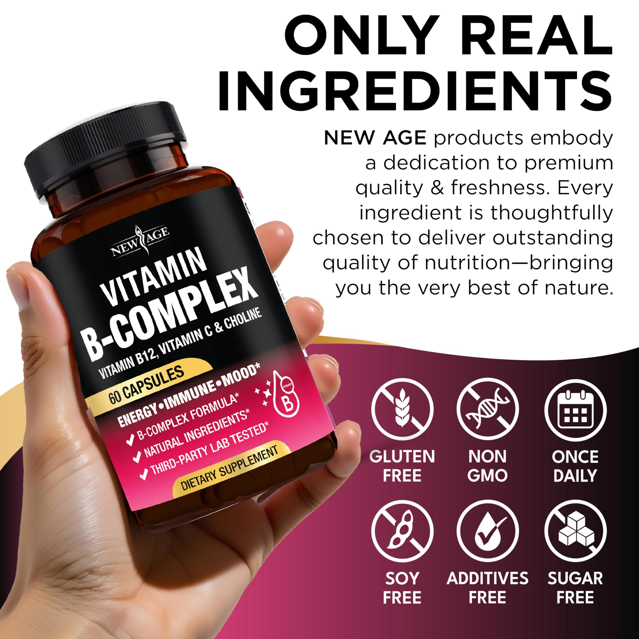 New Age B-Complex dosis diaria en una capsula vegetariana.