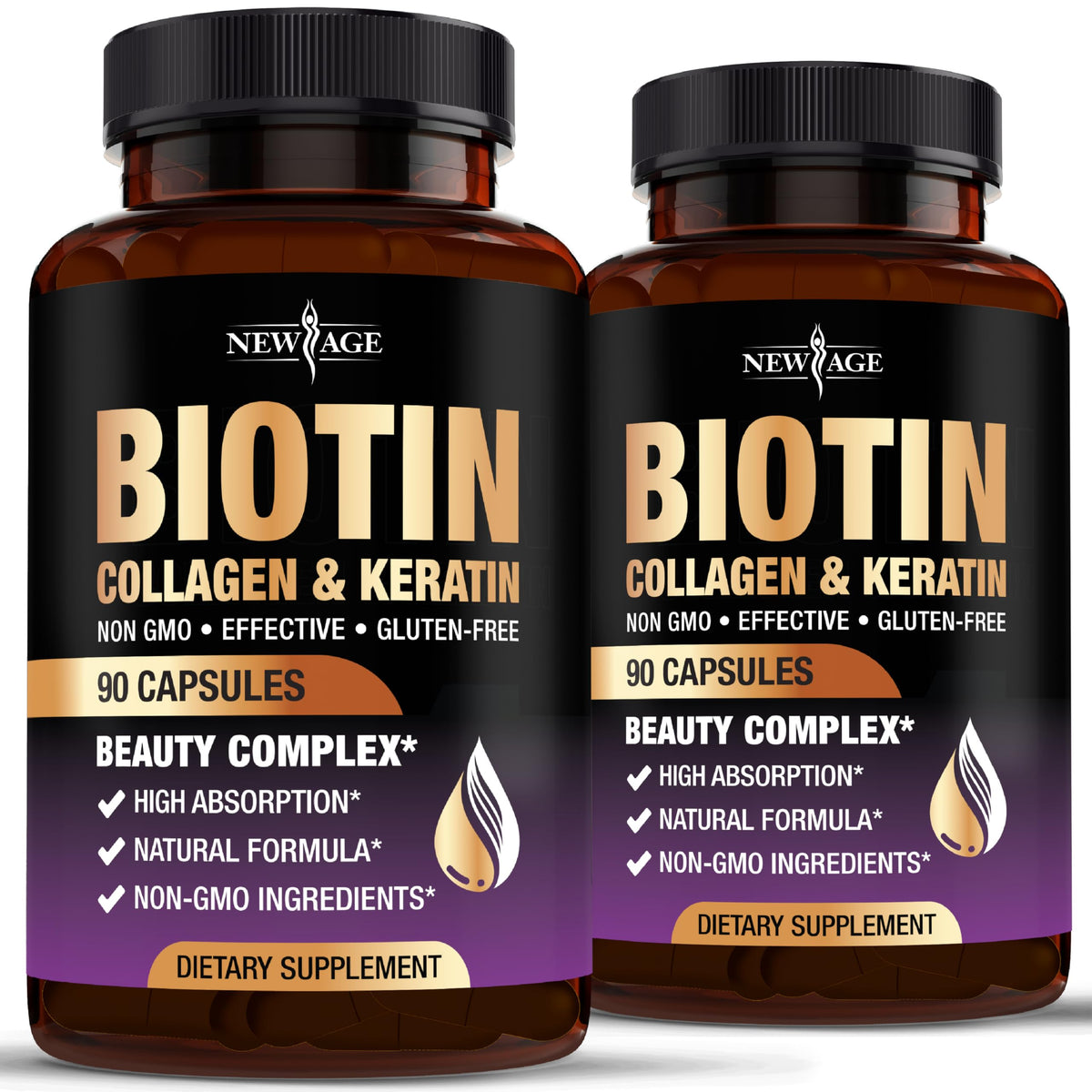 NEW AGE biotina-colageno-keratina-acido-hialuronico: cápsulas para cabello fuerte y uñas sanas.