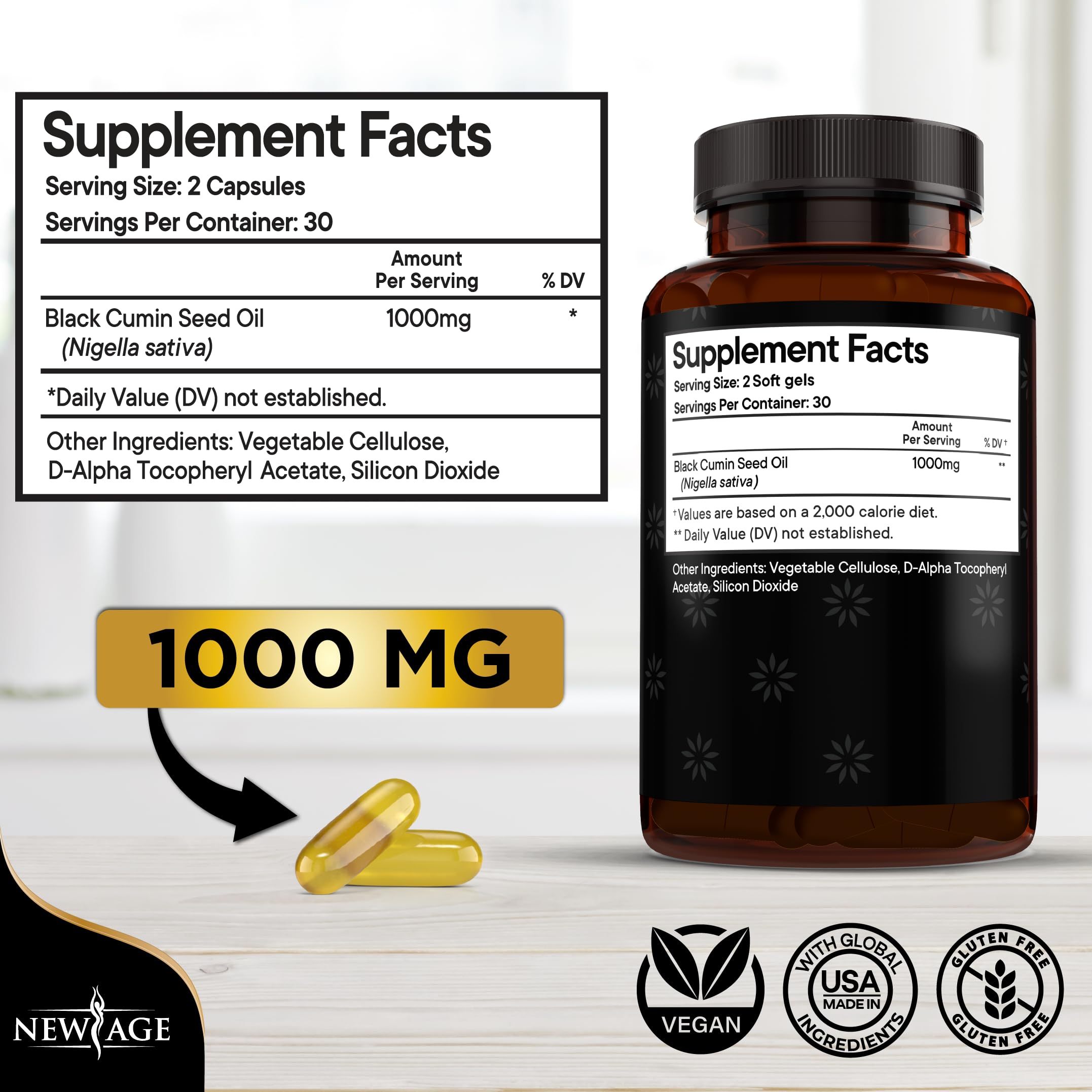 NEW AGE cápsula suave aceite semilla negra para articulaciones más flexibles